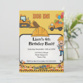 Construction 4th Birthday Invitation | Boy Truck  (Debout devant)