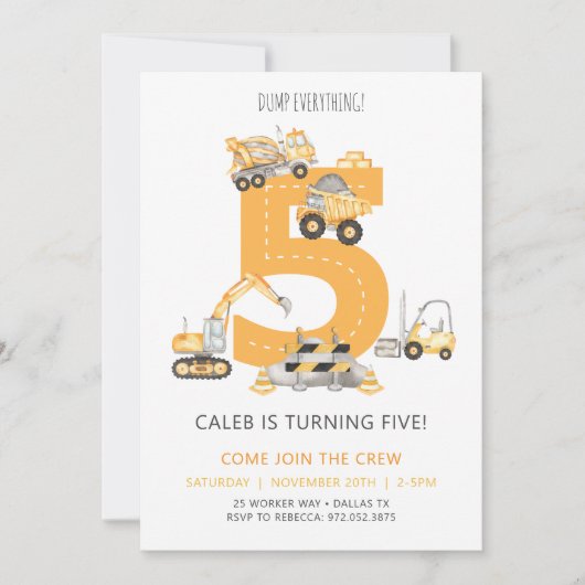 Construction 5e anniversaire Invitation (Devant)