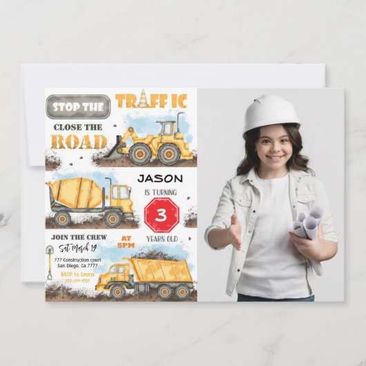 Construction Anniversaire Fête Invitation Avec Pho (Devant)