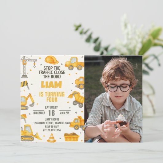 Construction Anniversaire Fête Invitation avec pho (Debout devant)