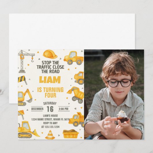 Construction Anniversaire Fête Invitation avec pho (Devant / Derrière)