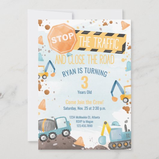 Construction Anniversaire Fête Invitation Garçons  (Devant)