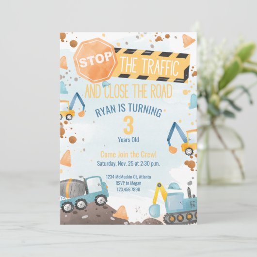 Construction Anniversaire Fête Invitation Garçons  (Debout devant)