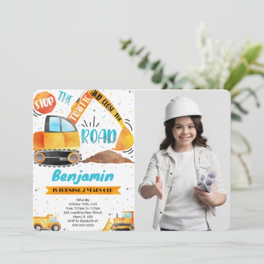 Construction Anniversaire Invitations photo (Debout devant)