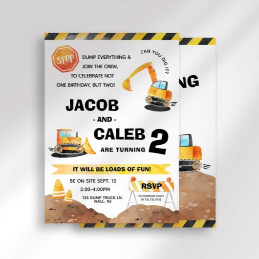 Construction Anniversaire Twin Invitation N'import