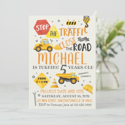 Construction aquarelle Invitation d'anniversaire (Debout devant)