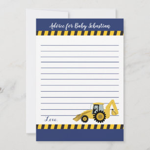 Construction Backhoe Boy Baby shower Cartes de con