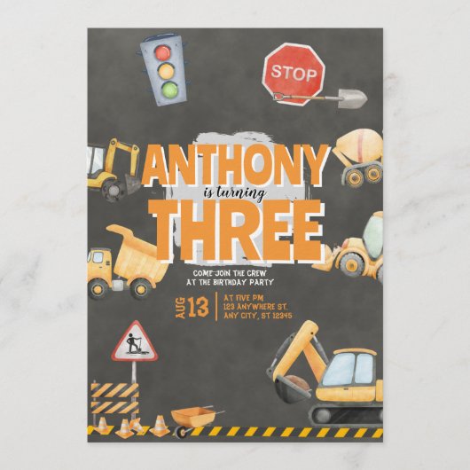 Construction Birthday Invitation (Devant)