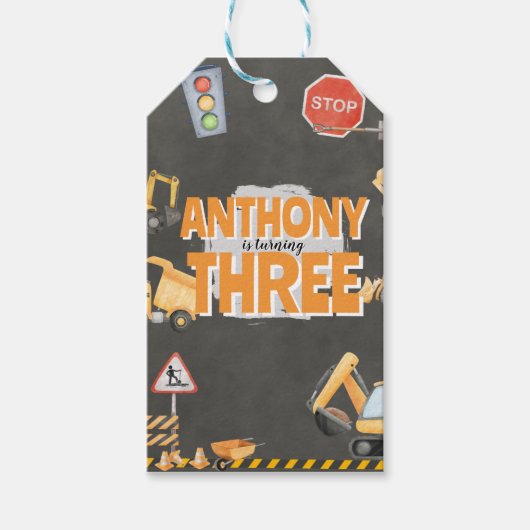Construction Birthday Invitation Cadeaulabel (Voorkant)