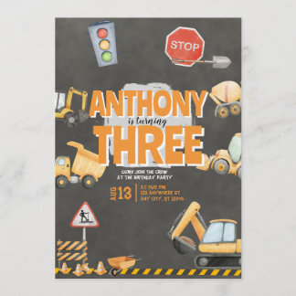 Construction Birthday Invitation Kaart