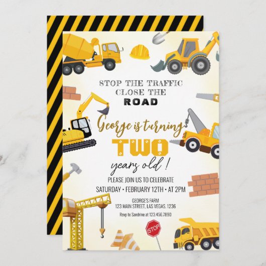 Construction Birthday Invitations (Devant / Derrière)