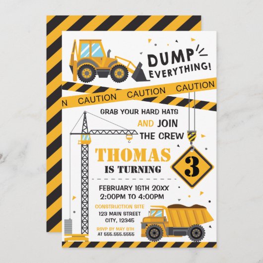 Construction Birthday kid Invitation (Devant / Derrière)