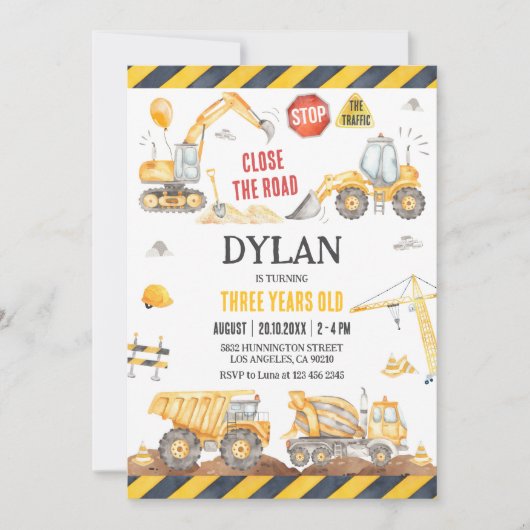 Construction Boy Birthday Invitation (Devant)