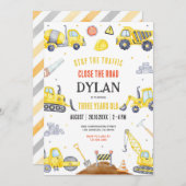 Construction Boy Birthday Invitation (Devant / Derrière)