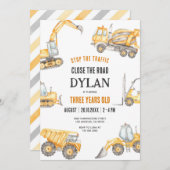 Construction Boy Birthday Invitation (Devant / Derrière)