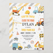 Construction Boy Birthday Invitation (Devant / Derrière)