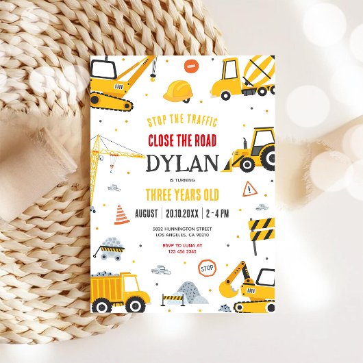 Construction Boy Birthday Invitation