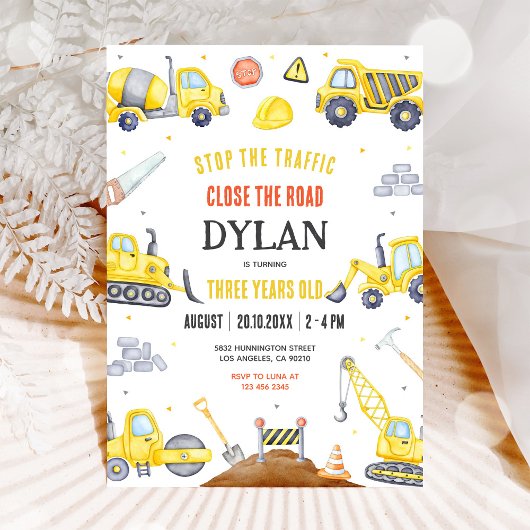 Construction Boy Birthday Invitation