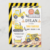 Construction Boy Birthday Invitation (Devant / Derrière)