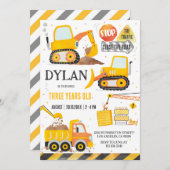 Construction Boy Birthday Invitation (Devant / Derrière)