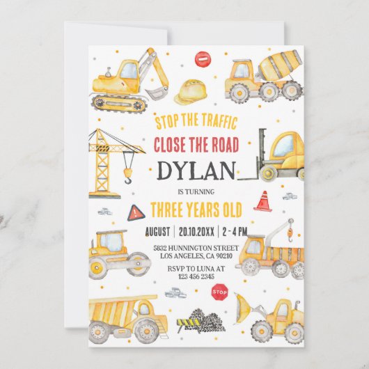 Construction Boy Birthday Invitation Kaart (Voorkant)