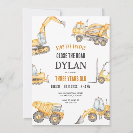 Construction Boy Birthday Invitation Kaart (Voorkant)