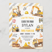Construction Boy Birthday Invitation Kaart (Voorkant / Achterkant)