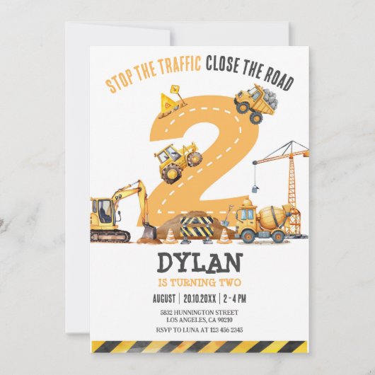 Construction Boy Birthday Invitation Kaart (Voorkant)