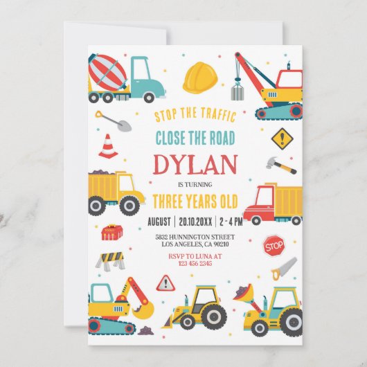 Construction Boy Birthday Invitation Kaart (Voorkant)