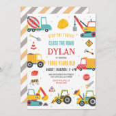 Construction Boy Birthday Invitation Kaart (Voorkant / Achterkant)