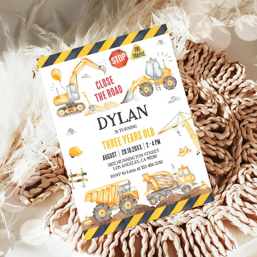 Construction Boy Birthday Invitation Kaart