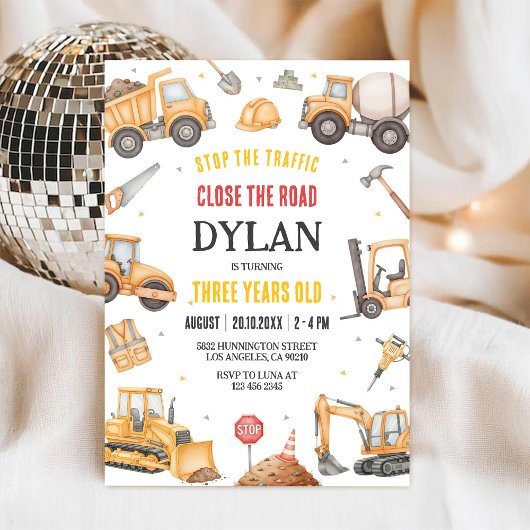Construction Boy Birthday Invitation Kaart