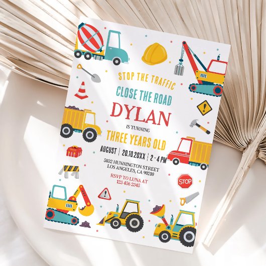 Construction Boy Birthday Invitation Kaart