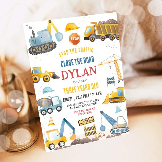 Construction Boy Birthday Invitation Kaart