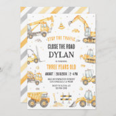 Construction Boy Birthday Invitation Kaart (Voorkant / Achterkant)