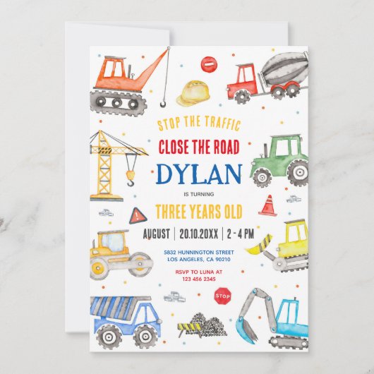 Construction Boy Birthday Invitation Kaart (Voorkant)