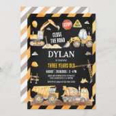 Construction Boy Birthday Invitation Kaart (Voorkant / Achterkant)