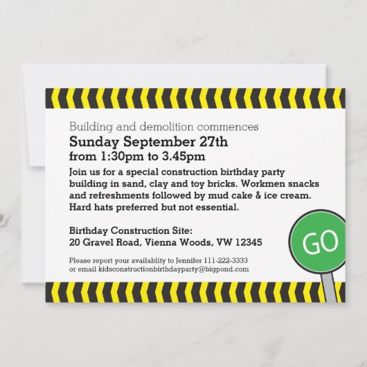 Construction boys 2ème anniversaire invitation (Dos)