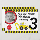 Construction boys 3ème anniversaire invitation (Devant / Derrière)