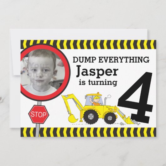 Construction boys 4ème anniversaire invitation fêt (Devant)