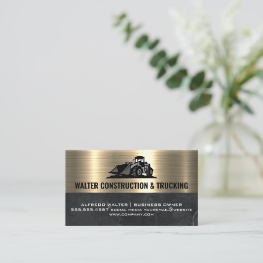 Construction Bull Dozer | Metaalgoud Visitekaartje (Staand voorkant)