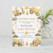 construction bulldozer celebration baby boy shower kaart (Staand voorkant)