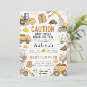 construction bulldozer celebration baby boy shower kaart (Staand voorkant)