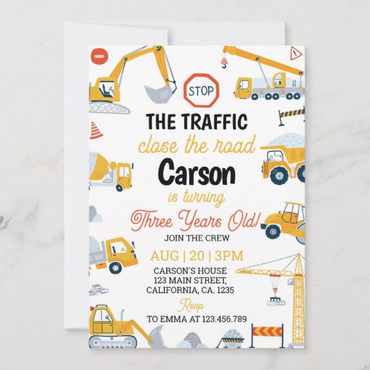 Construction Camion Boy Invitation Anniversaire (Devant)