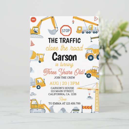 Construction Camion Boy Invitation Anniversaire (Debout devant)