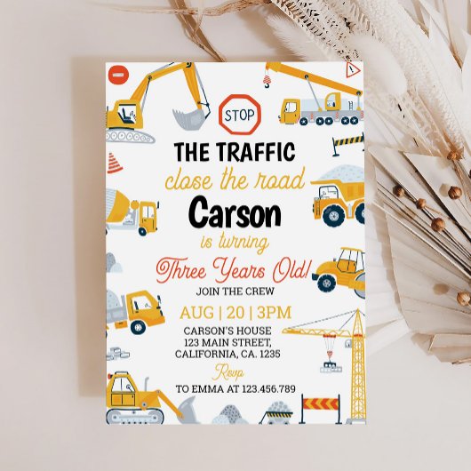 Construction Camion Boy Invitation Anniversaire
