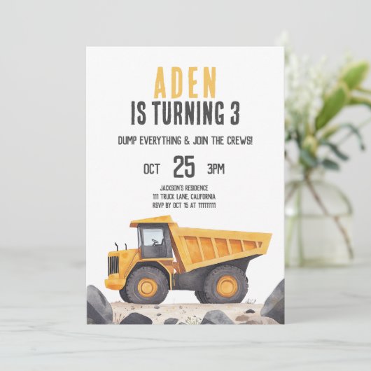 Construction Camions Thème Anniversaire Invitation (Debout devant)