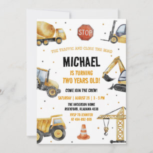 Construction Camions Thème Anniversaire Invitation