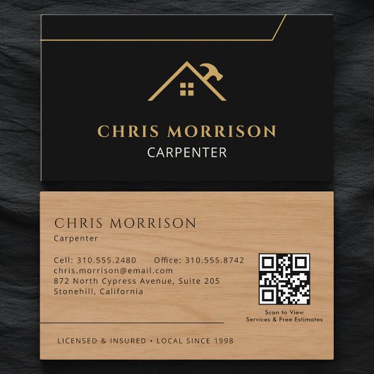 Construction Carpenter Carpentry Wood QR Code Visitekaartje
