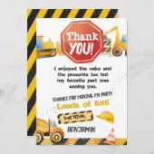 Construction, Carte de remerciements de camion de  (Devant / Derrière)